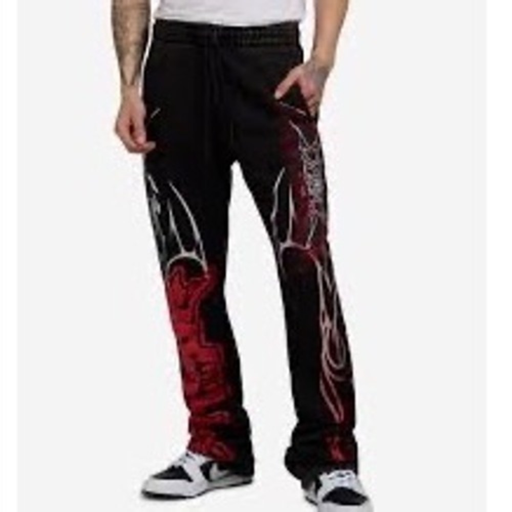 Smoke Rise Dystopian Tribal Print Stack Pant Acid Wash Graphic Sweatpants L Y2K